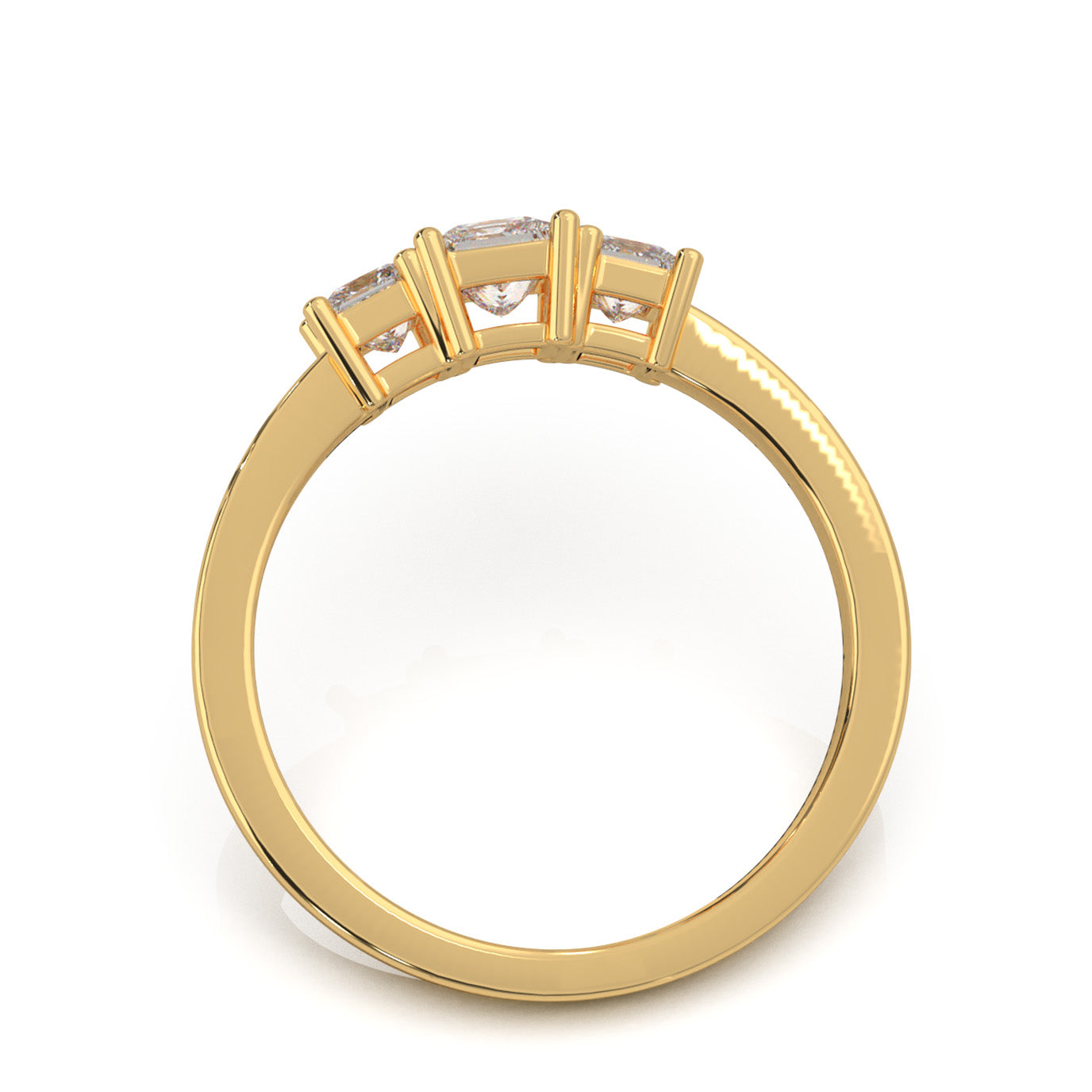 0.85 ct Moissanite Princess Cut 3 Stone Ring in 10k Yellow Gold