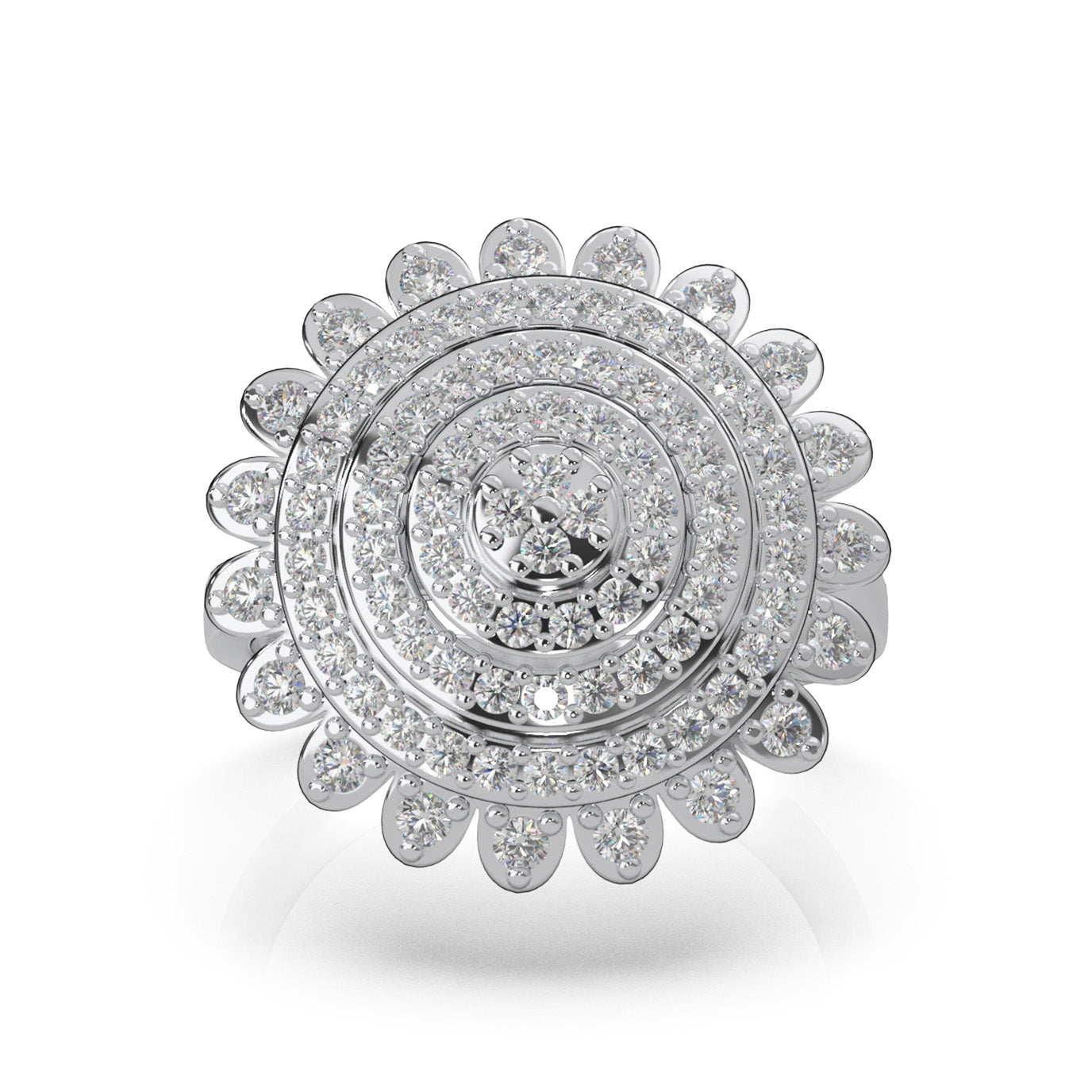 1.00 ct Natural Diamond Fancy Flower Ring in 10k White Gold