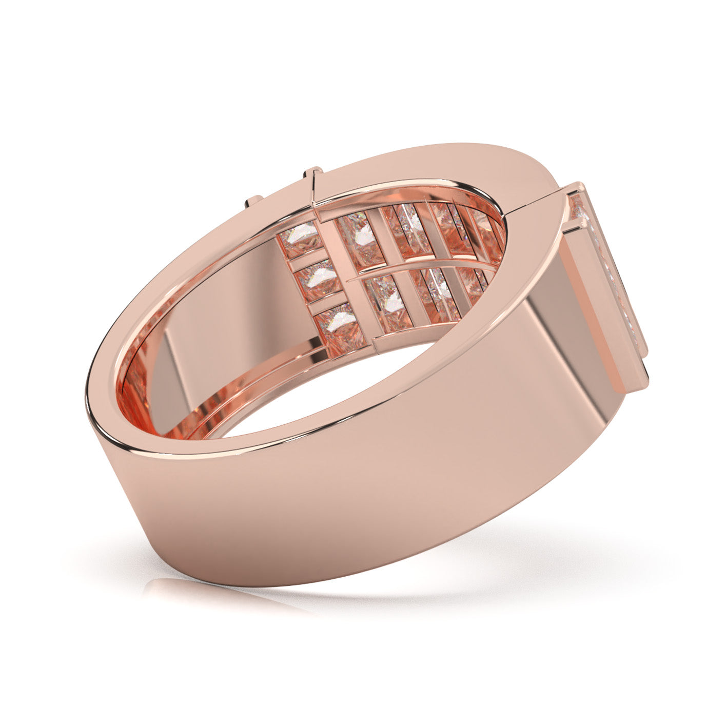 2.70 ct Lab Grown Diamond Dual Row Princess Cut Mens Wedding Band in 14k Rose Gold