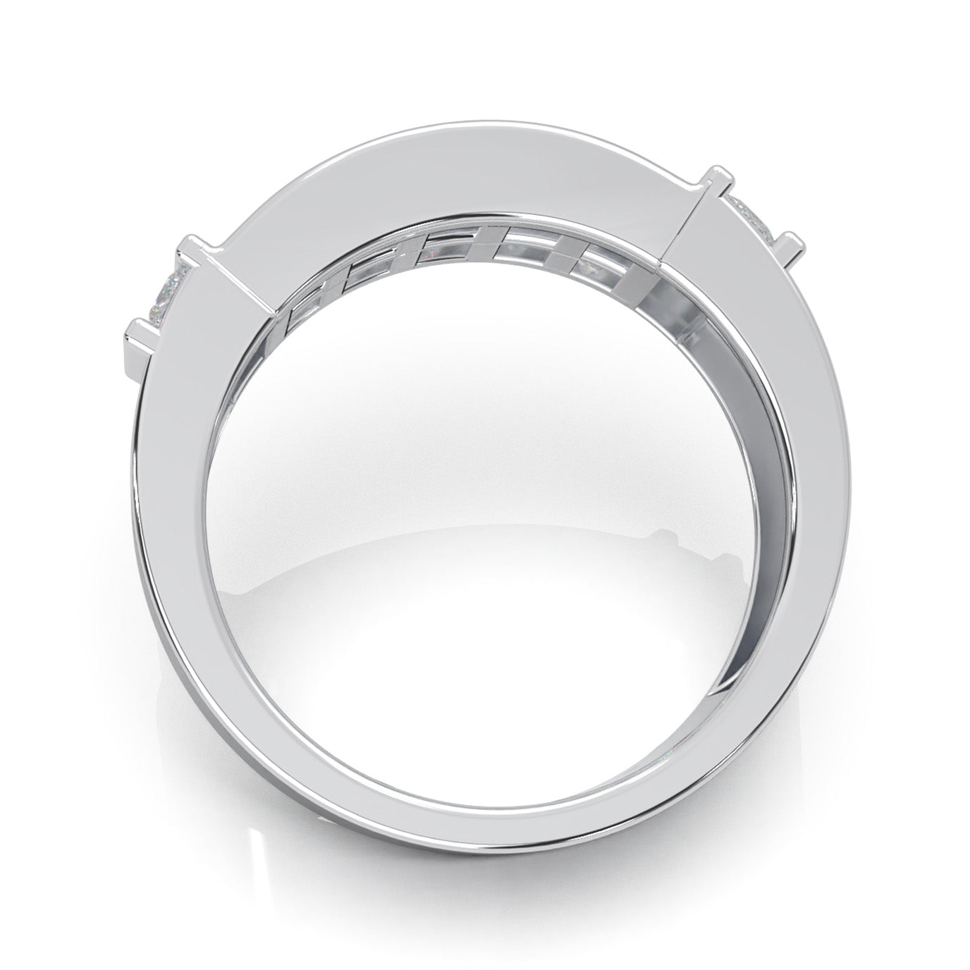 2.70 ct Moissanite Dual Row Princess Cut Mens Wedding Band in 14k White Gold