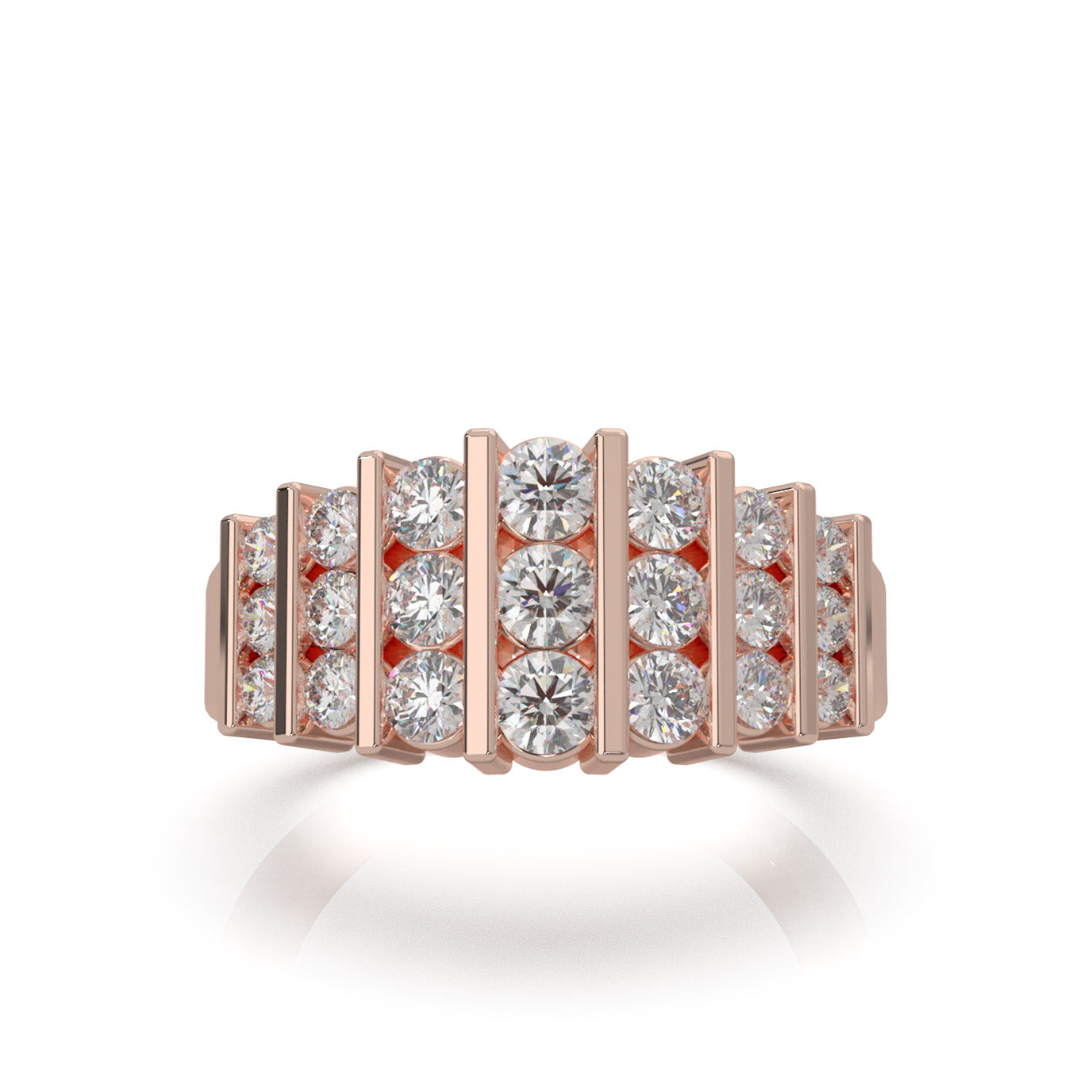 1.40 ct Moissanite Round Cut Bar Set Wedding Band in 10k Rose Gold