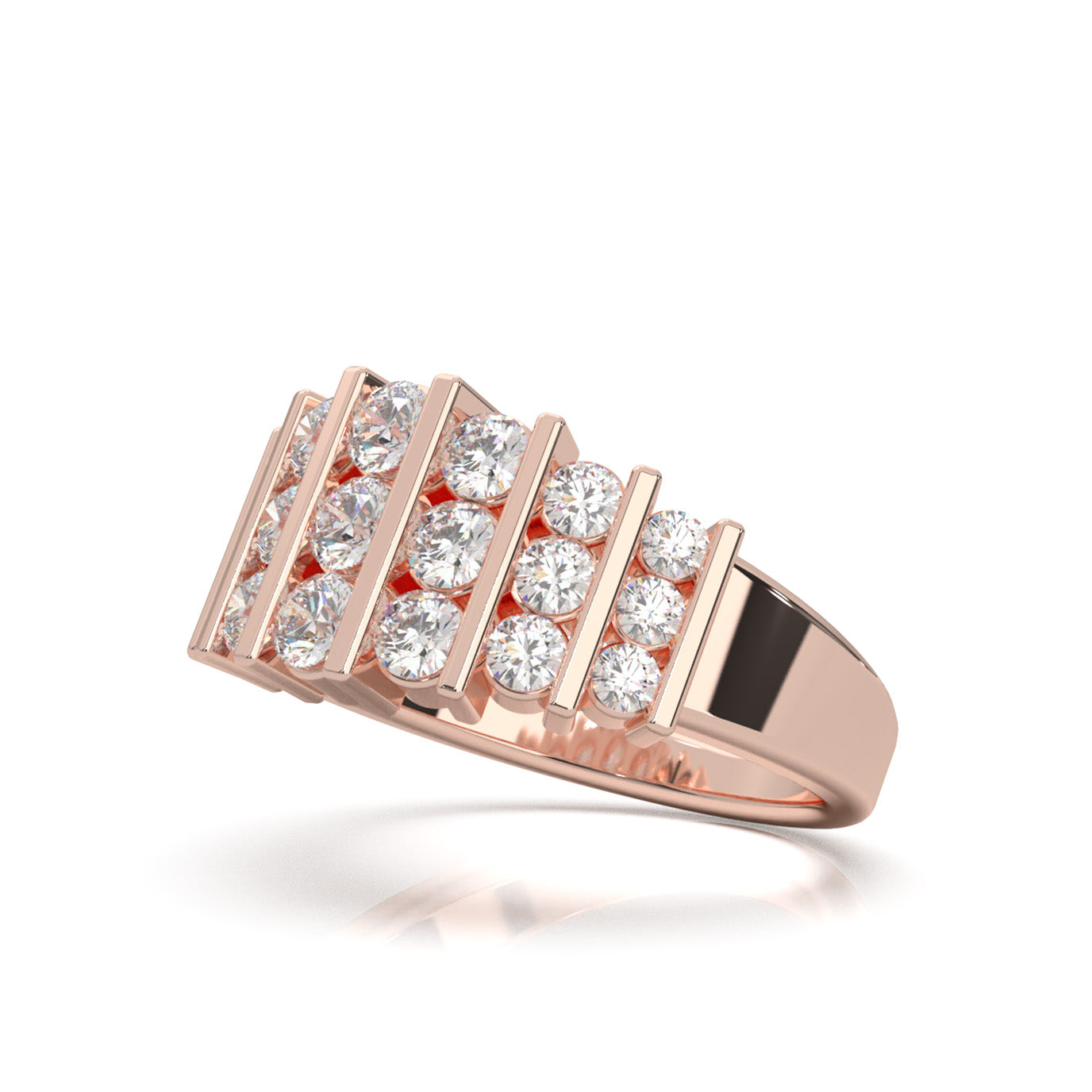 1.40 ct Natural Diamond Round Cut Bar Set Wedding Band in 14k Rose Gold