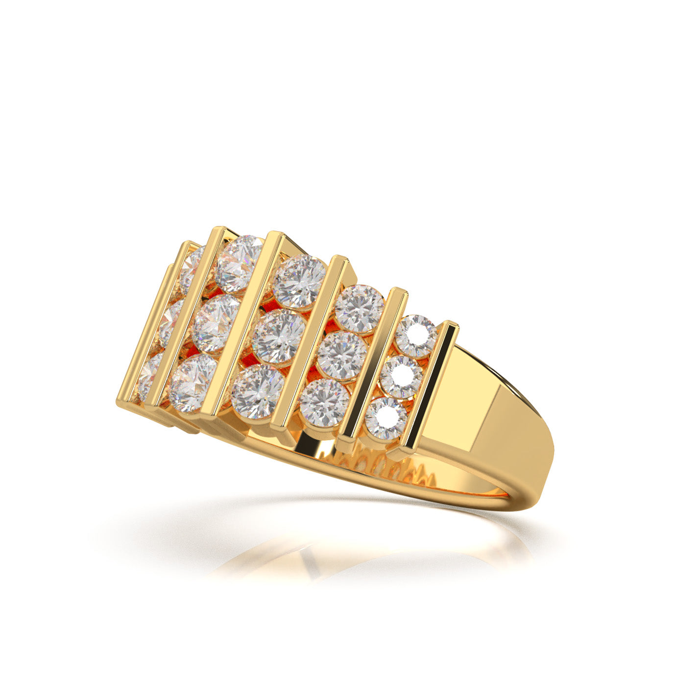 1.40 ct Natural Diamond Round Cut Bar Set Wedding Band in 14k Yellow Gold