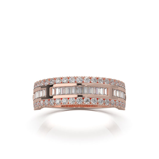 0.75 ct Natural Diamond Round & Baguette Wedding Band in 10k Rose Gold