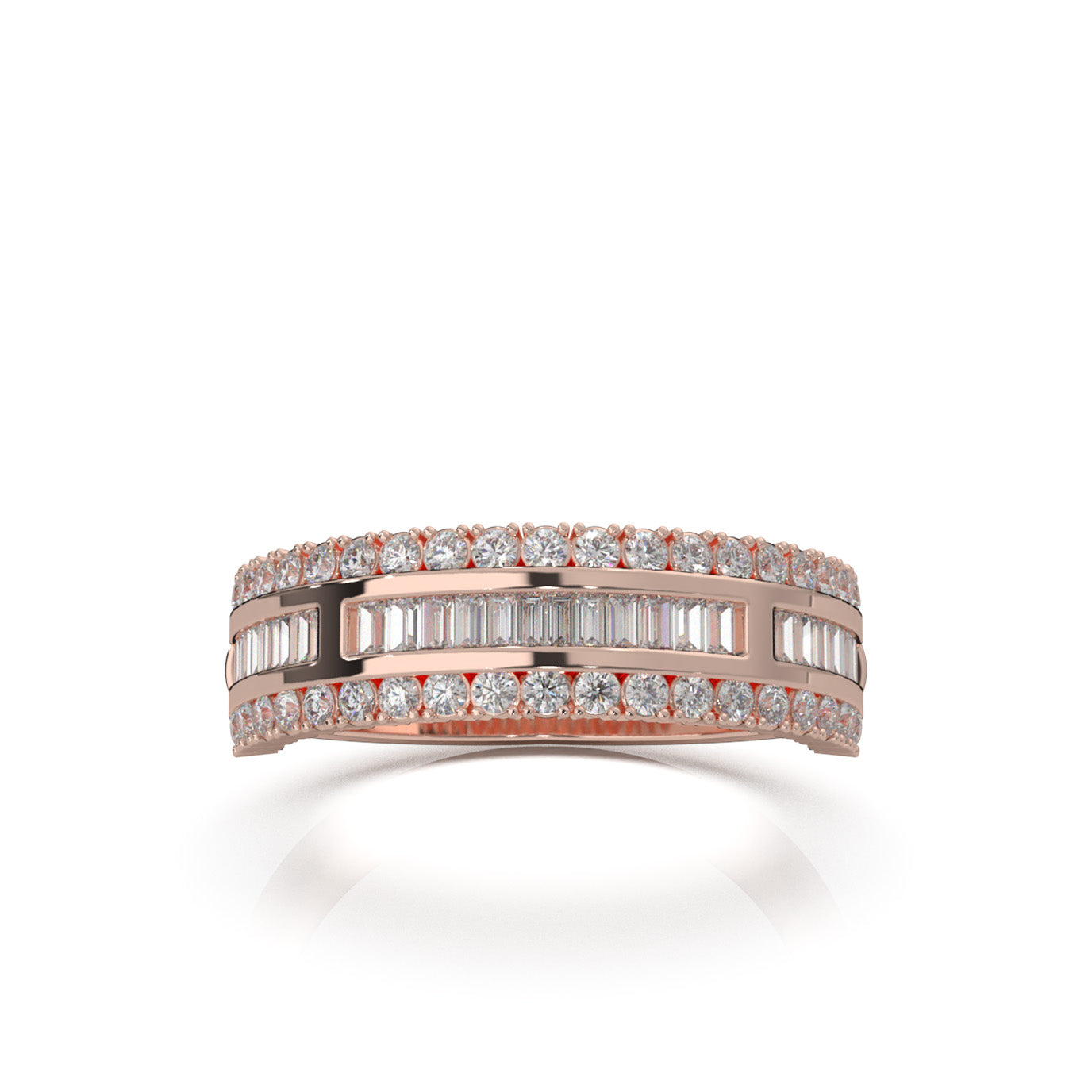 0.75 ct Moissanite Round & Baguette Wedding Band in 10k Rose Gold