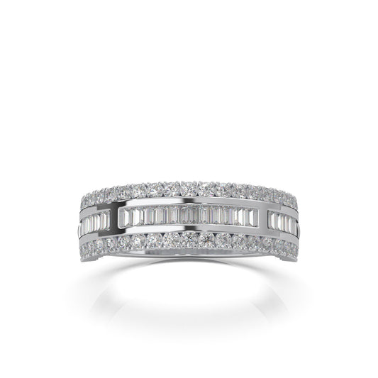 0.75 ct Natural Diamond Round & Baguette Wedding Band in 10k White Gold