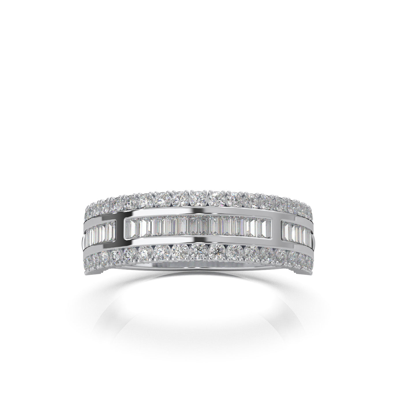0.75 ct Natural Diamond Round & Baguette Wedding Band in 10k White Gold