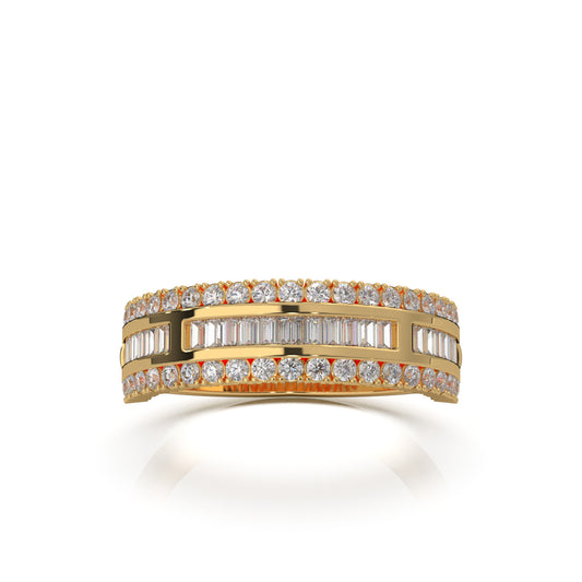 0.75 ct Moissanite Round & Baguette Wedding Band in 10k Yellow Gold