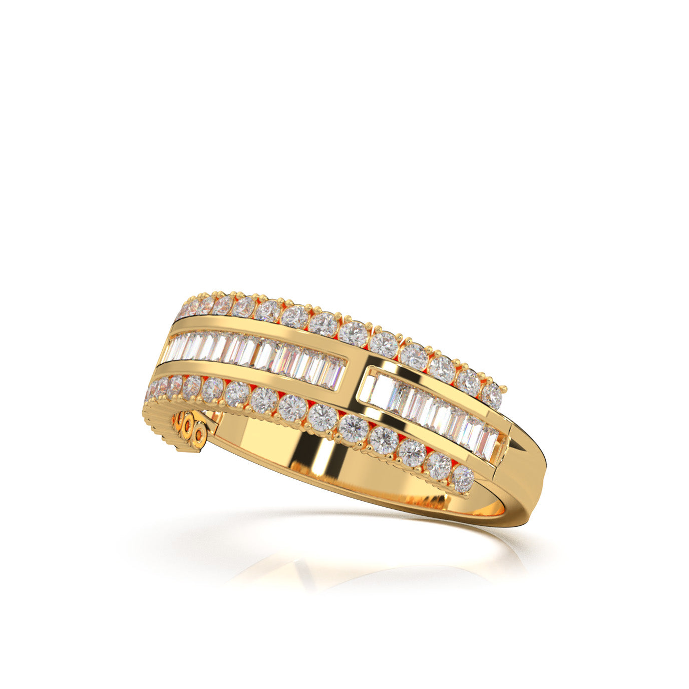 0.75 ct Moissanite Round & Baguette Wedding Band in 10k Yellow Gold