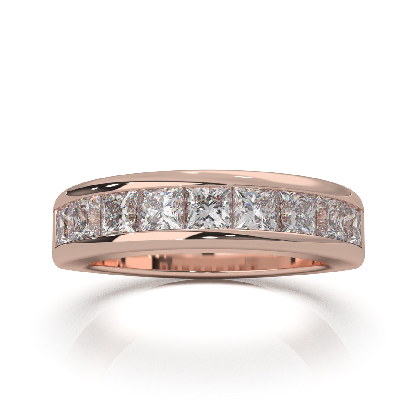 2.60 ct Moissanite Classic Princess Cut Channel Wedding Band in 14k Rose Gold