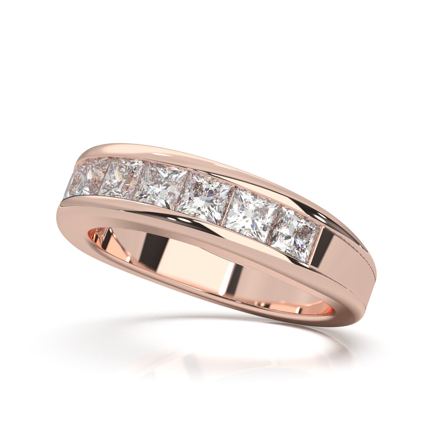 2.60 ct Moissanite Classic Princess Cut Channel Wedding Band in 14k Rose Gold