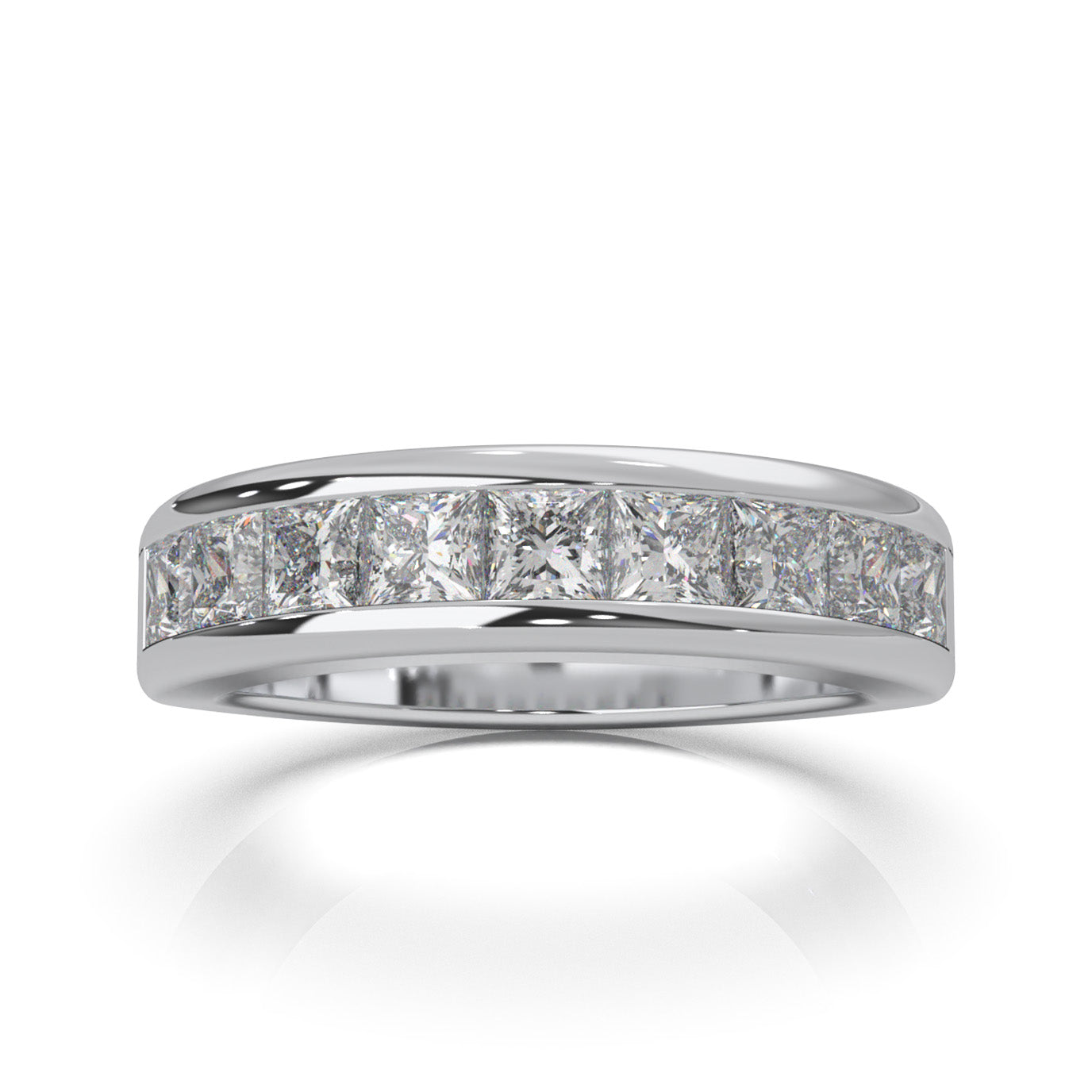2.60 ct Moissanite Classic Princess Cut Channel Wedding Band in 14k White Gold
