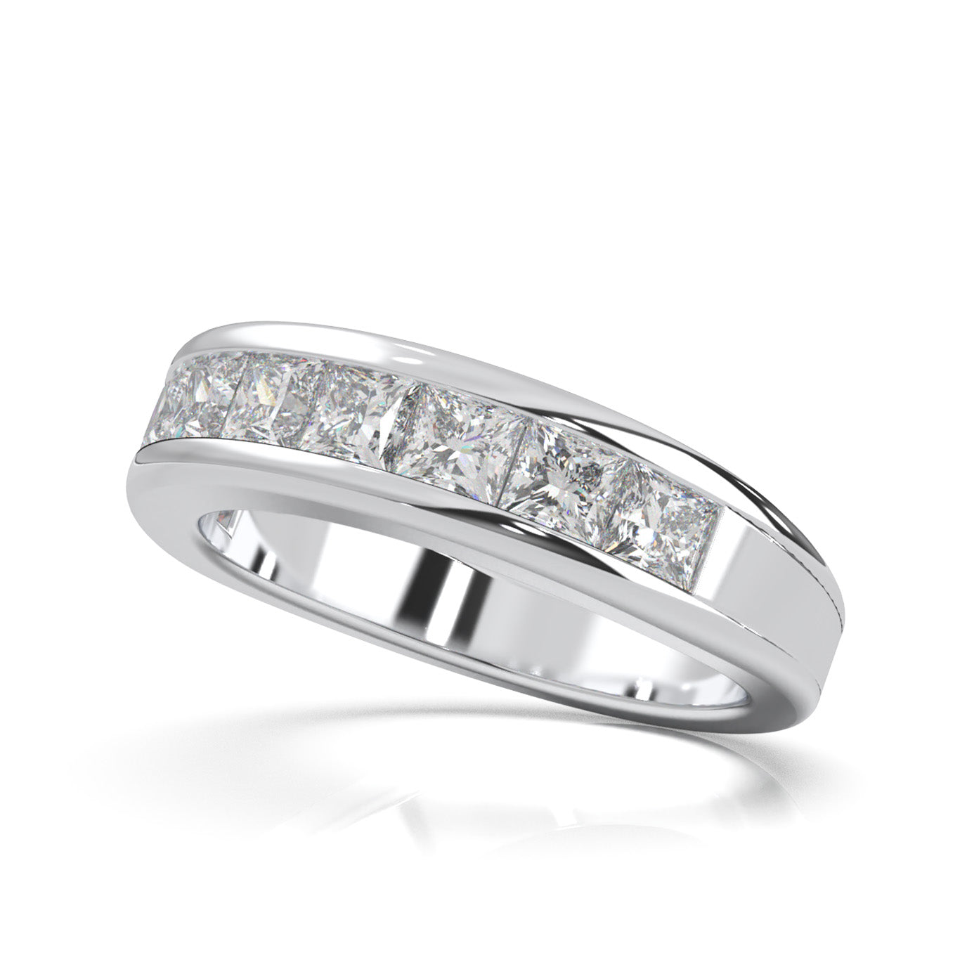 2.60 ct Moissanite Classic Princess Cut Channel Wedding Band in 14k White Gold