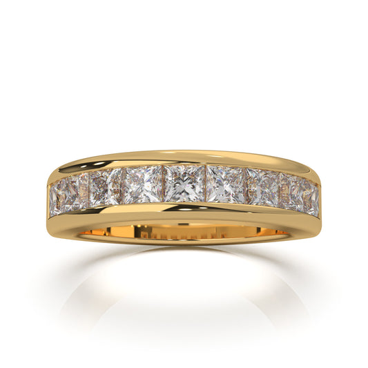 2.60 ct Moissanite Classic Princess Cut Channel Wedding Band in 14k Yellow Gold