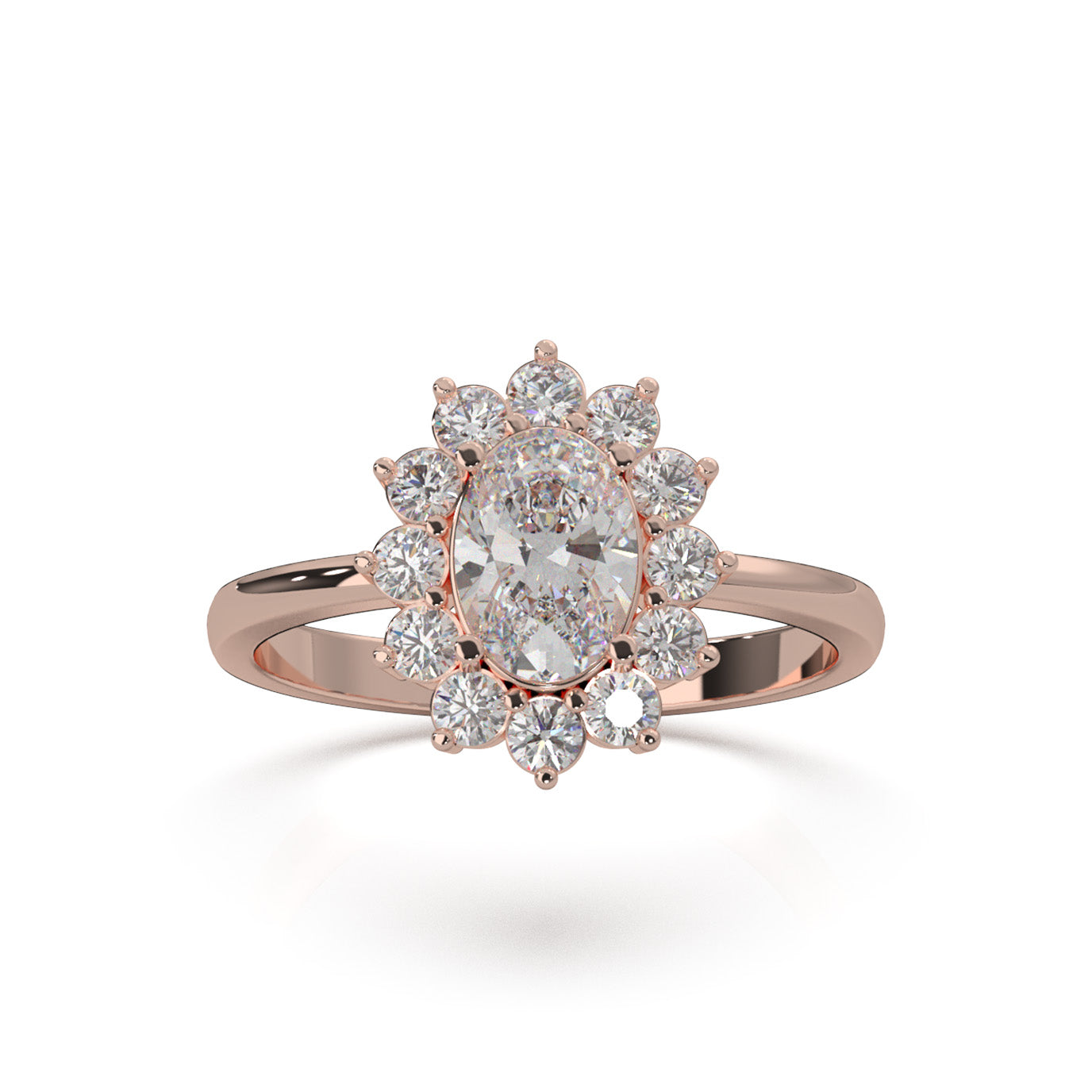 1.00 ct Natural Diamond Oval Cut Flower Ring in 10k Rose Gold