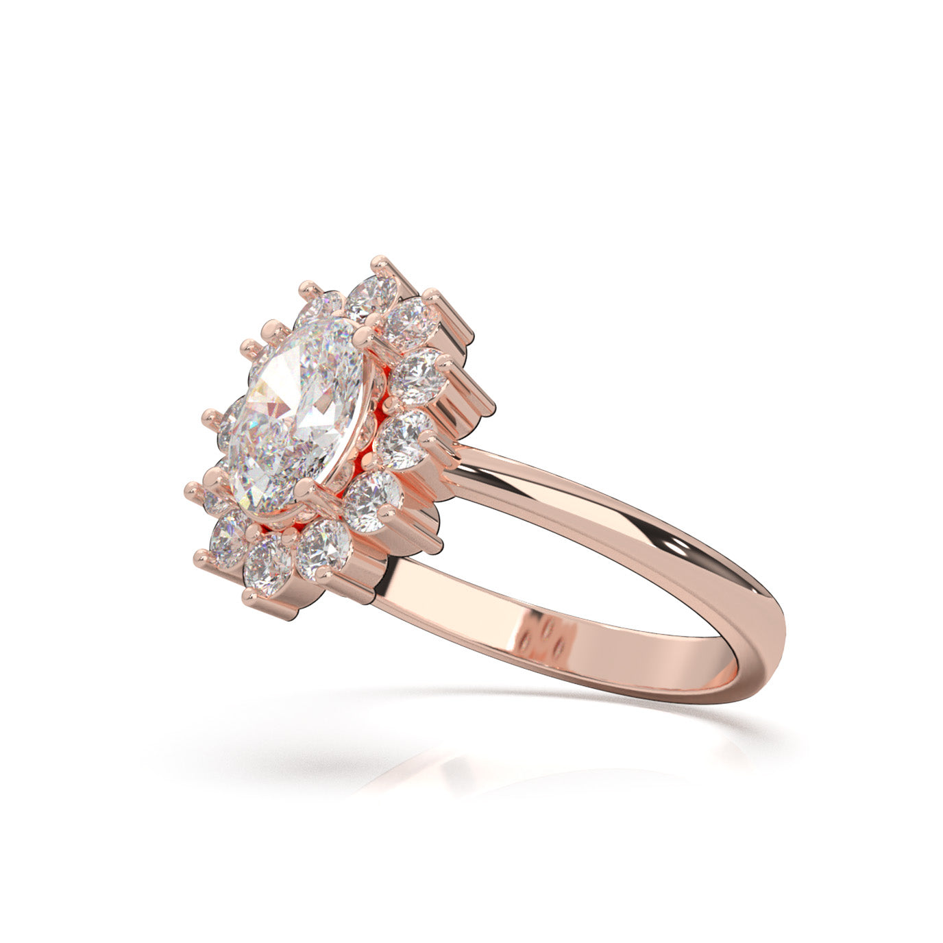 1.00 ct Natural Diamond Oval Cut Flower Ring in 14k Rose Gold
