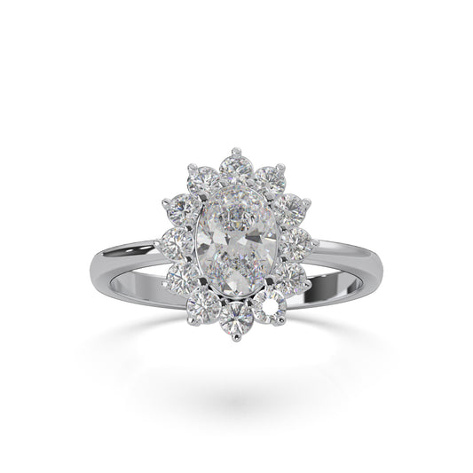 1.00 ct Moissanite Oval Cut Flower Ring in 10k White Gold