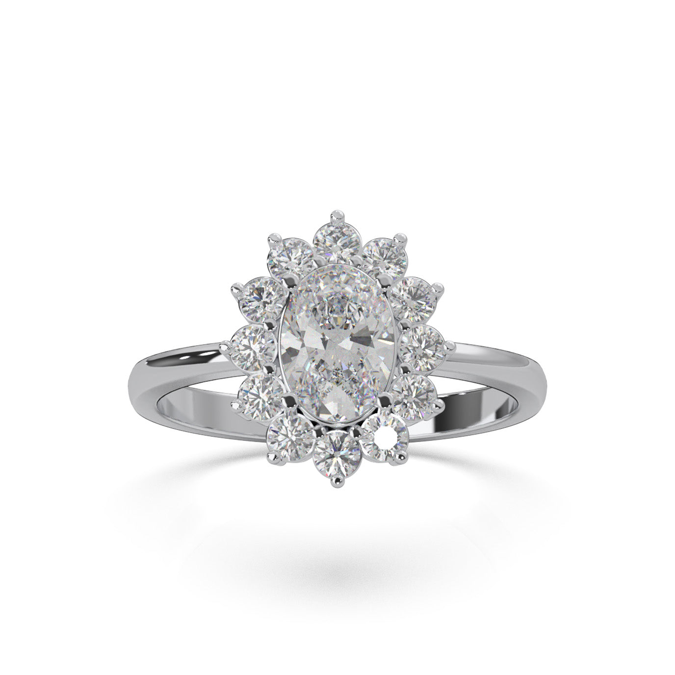 1.00 ct Natural Diamond Oval Cut Flower Ring in 14k White Gold