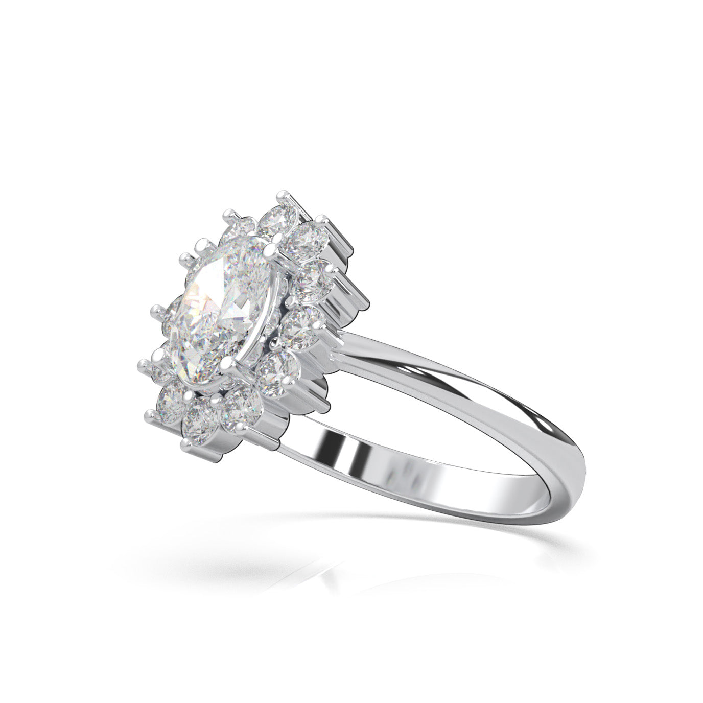 1.00 ct Natural Diamond Oval Cut Flower Ring in 14k White Gold