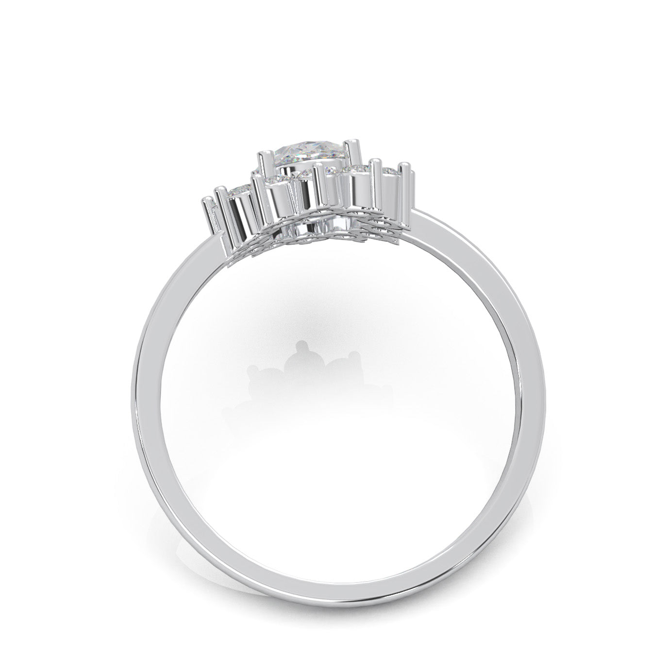 1.00 ct Natural Diamond Oval Cut Flower Ring in 10k White Gold