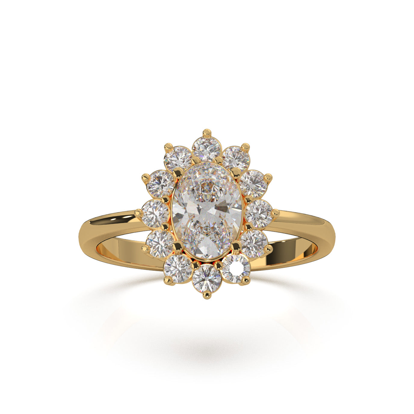 1.00 ct Natural Diamond Oval Cut Flower Ring in 10k Yellow Gold