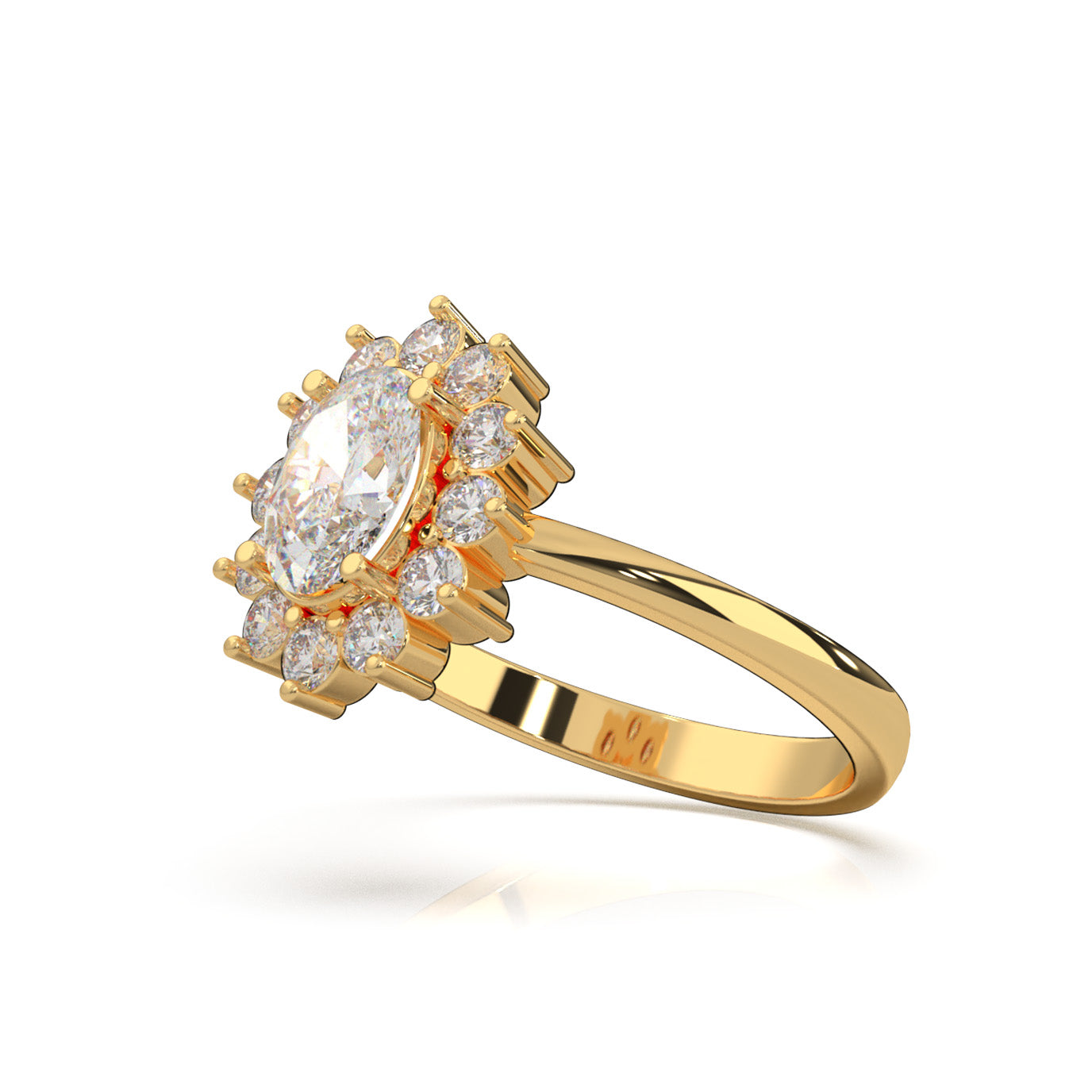 1.00 ct Natural Diamond Oval Cut Flower Ring in 10k Yellow Gold