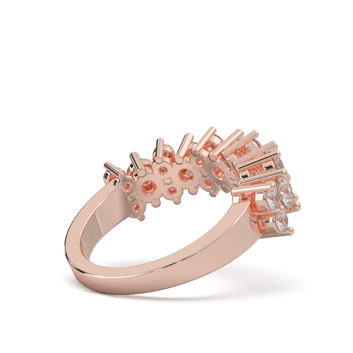 1.30 ct Moissanite Round Cut Alternating Womens Wedding Band in 10k Rose Gold