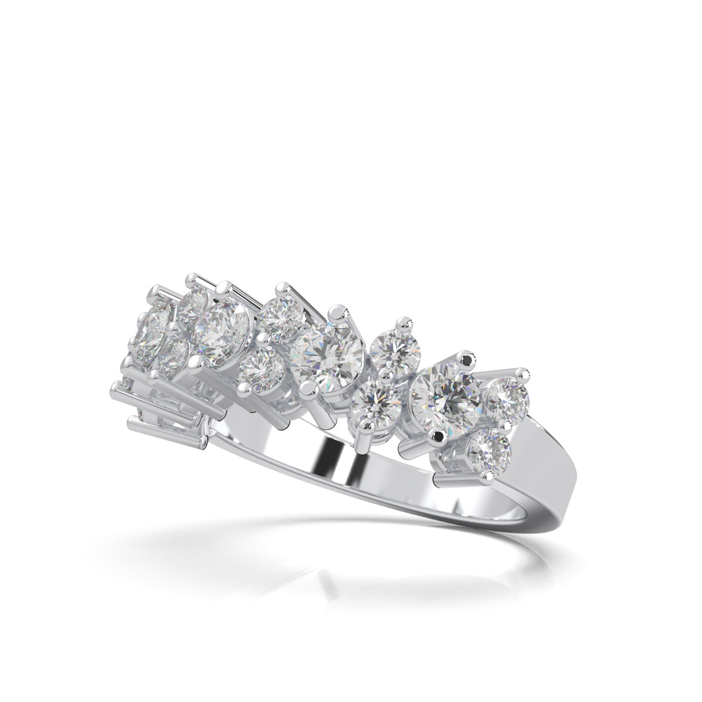 1.30 ct Moissanite Round Cut Alternating Womens Wedding Band in 14k White Gold