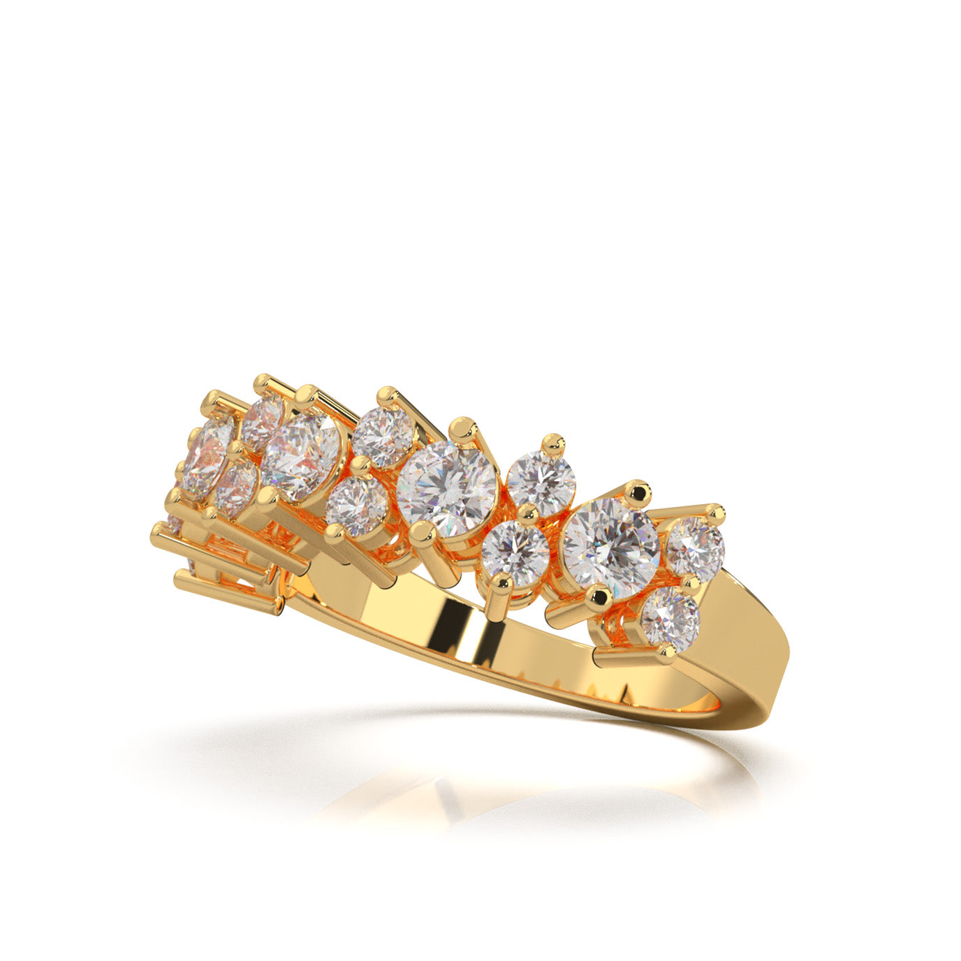 1.30 ct Moissanite Round Cut Alternating Womens Wedding Band in 14k Yellow Gold