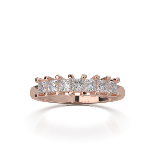 0.75 ct Moissanite 7 Stone Princess Cut Wedding Band in 14k Rose Gold