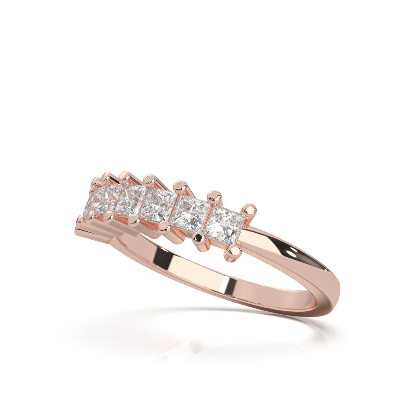 0.75 ct Natural Diamond 7 Stone Princess Cut Wedding Band in 10k Rose Gold