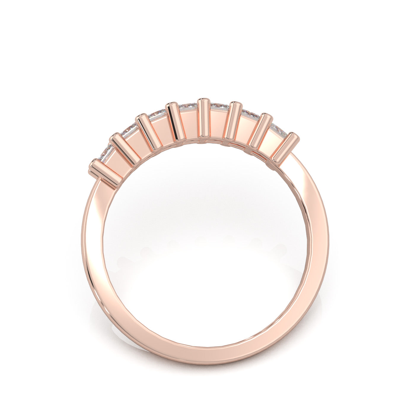 0.75 ct Natural Diamond 7 Stone Princess Cut Wedding Band in 14k Rose Gold