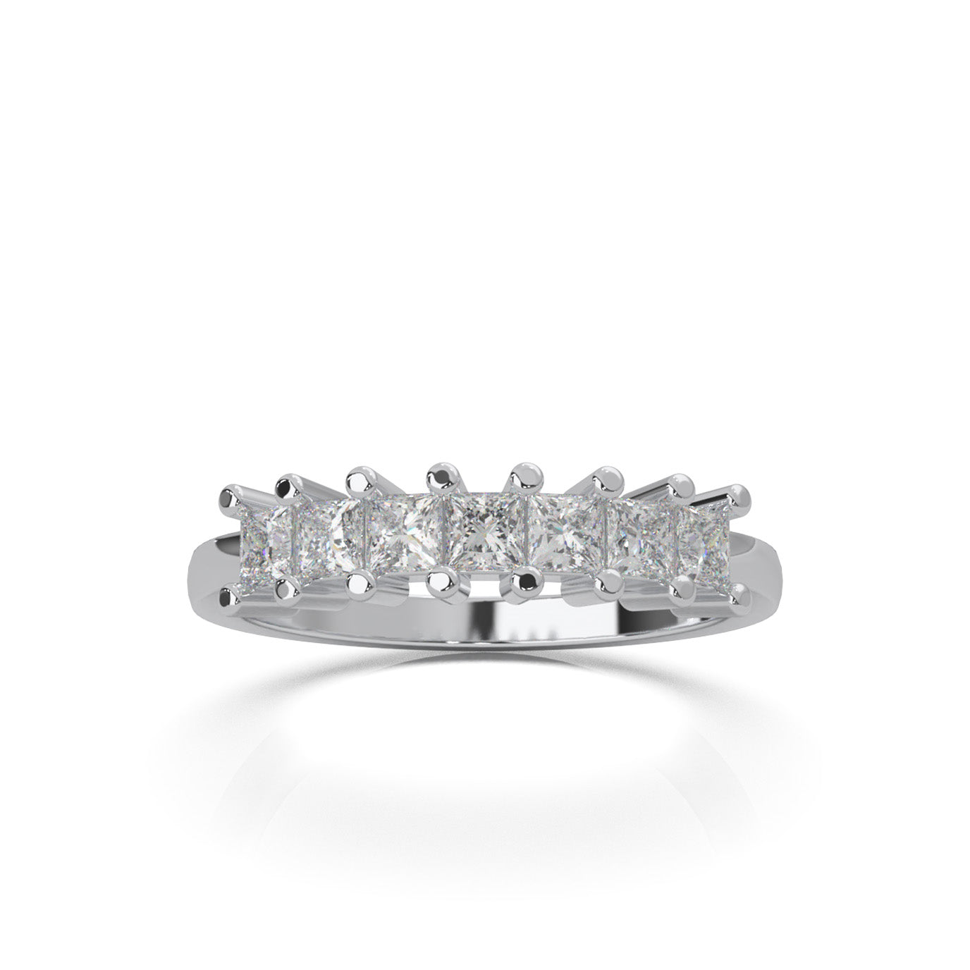 0.75 ct Natural Diamond 7 Stone Princess Cut Wedding Band in 14k White Gold