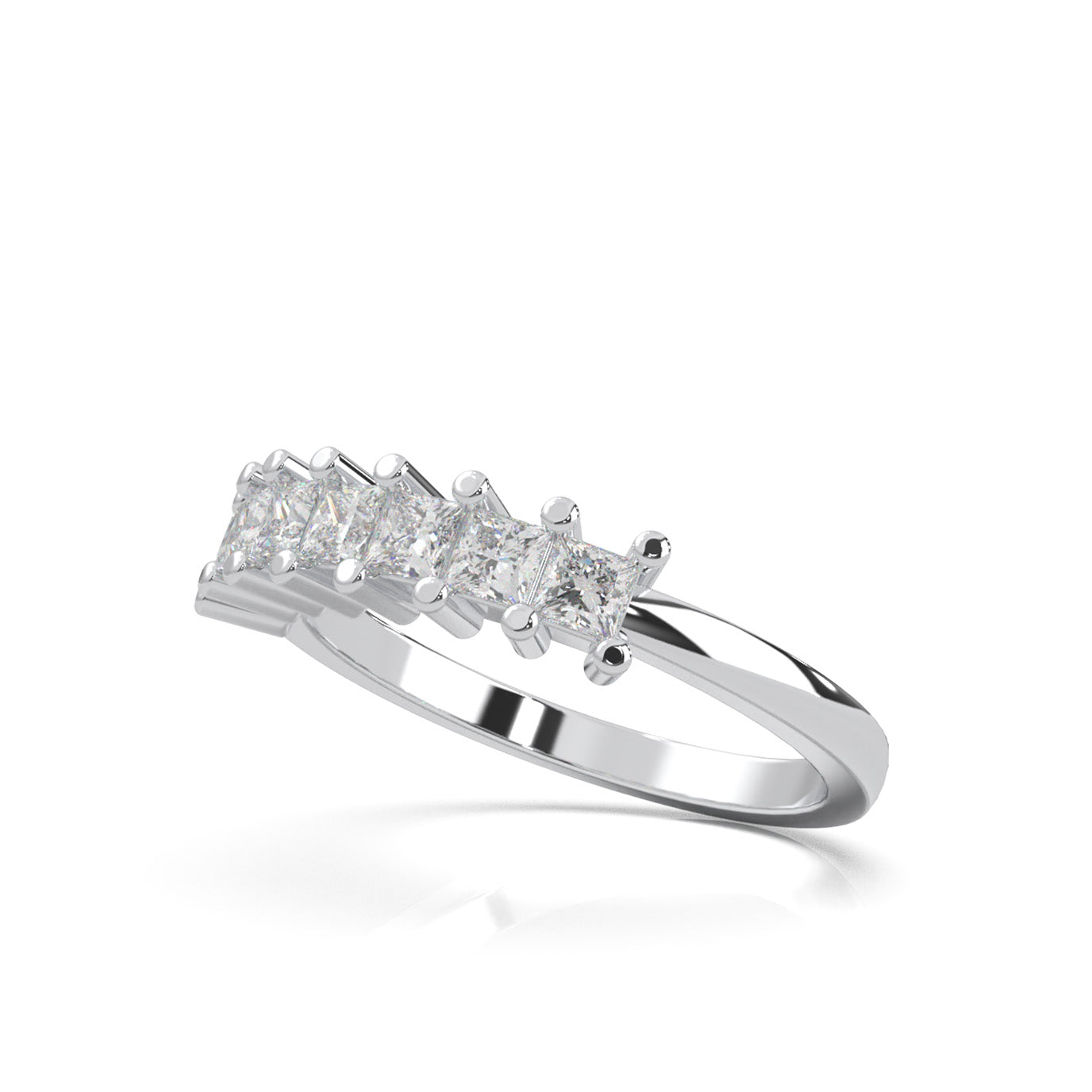 0.75 ct Natural Diamond 7 Stone Princess Cut Wedding Band in 14k White Gold