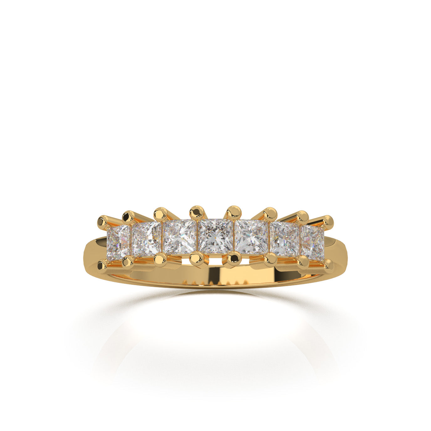 0.75 ct Lab Grown Diamond 7 Stone Princess Cut Wedding Band in 14k Yellow Gold