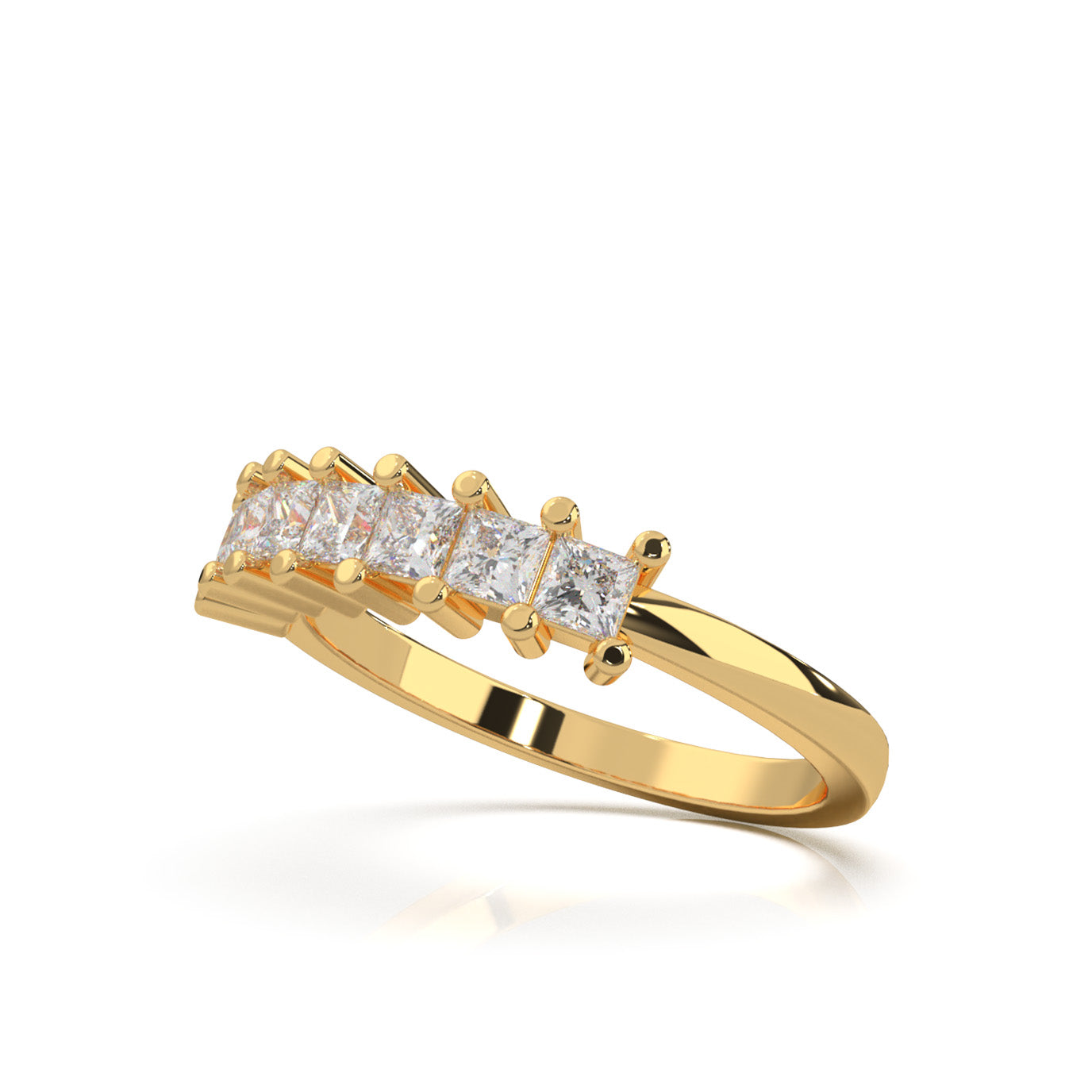 0.75 ct Moissanite 7 Stone Princess Cut Wedding Band in 14k Yellow Gold