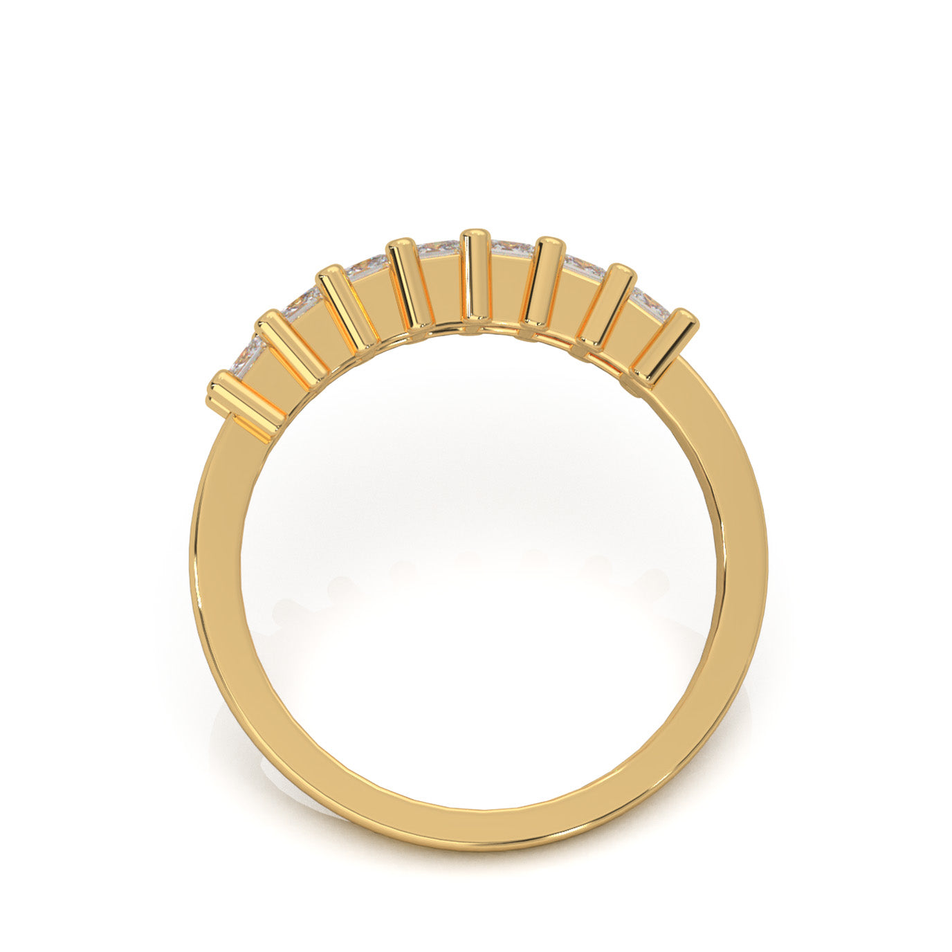 0.75 ct Moissanite 7 Stone Princess Cut Wedding Band in 10k Yellow Gold