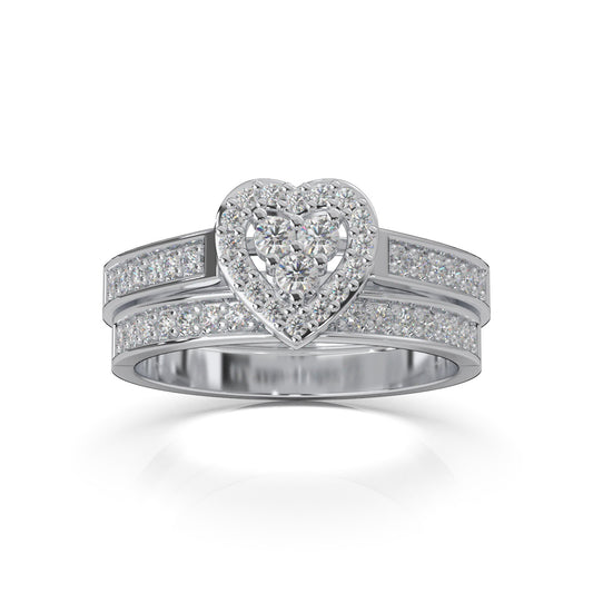0.50 ct Lab Grown Diamond Heart Cluster Womens Engagement Set in 14k White Gold