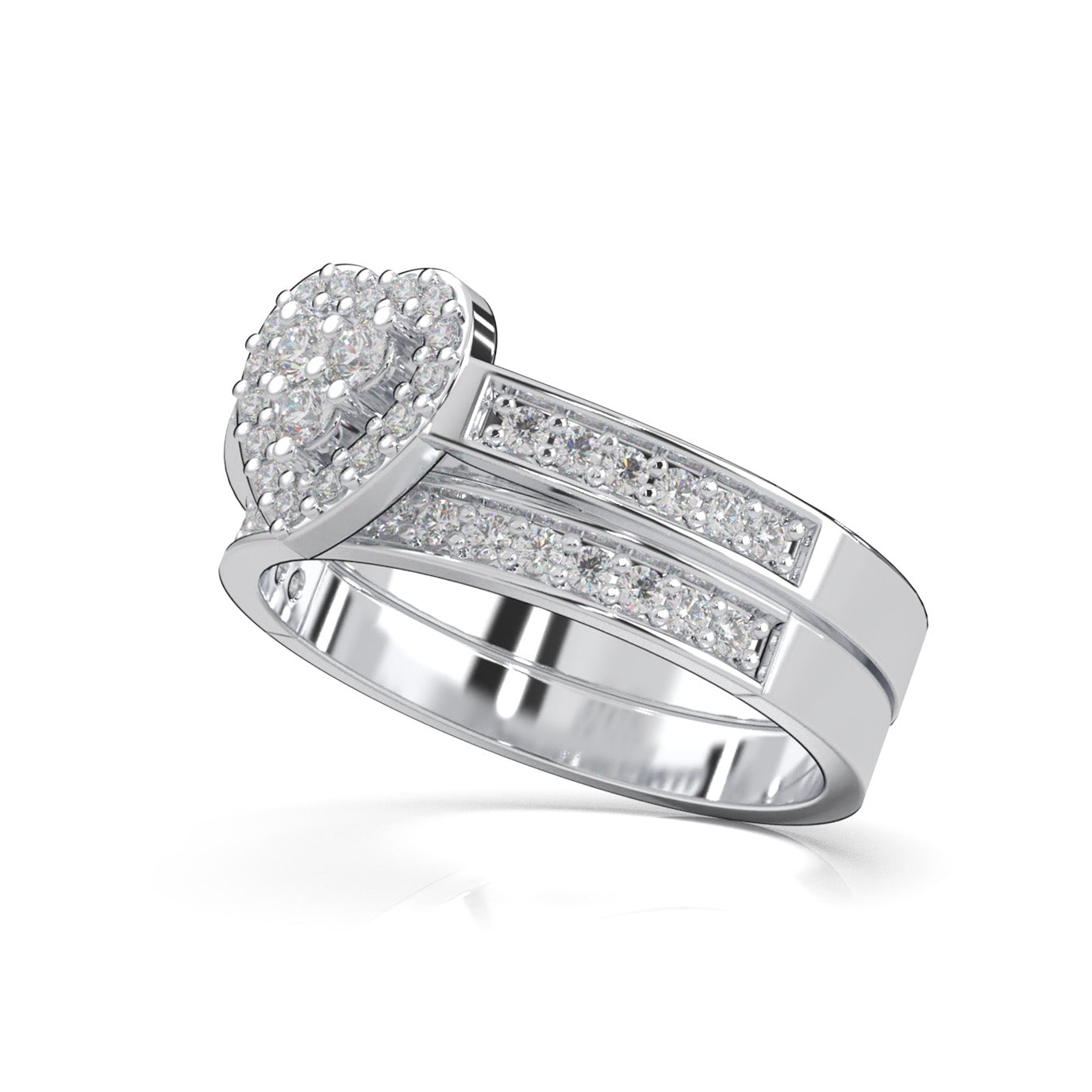0.50 ct Moissanite Heart Cluster Womens Engagement Set in 14k White Gold