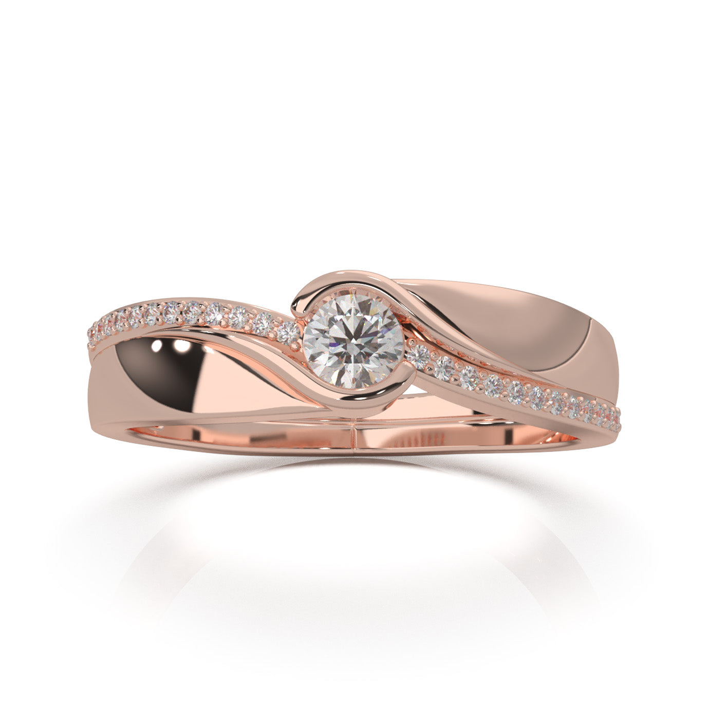0.40 ct Natural Diamond Couples Ring Female Twist Engagement in 14k Rose Gold