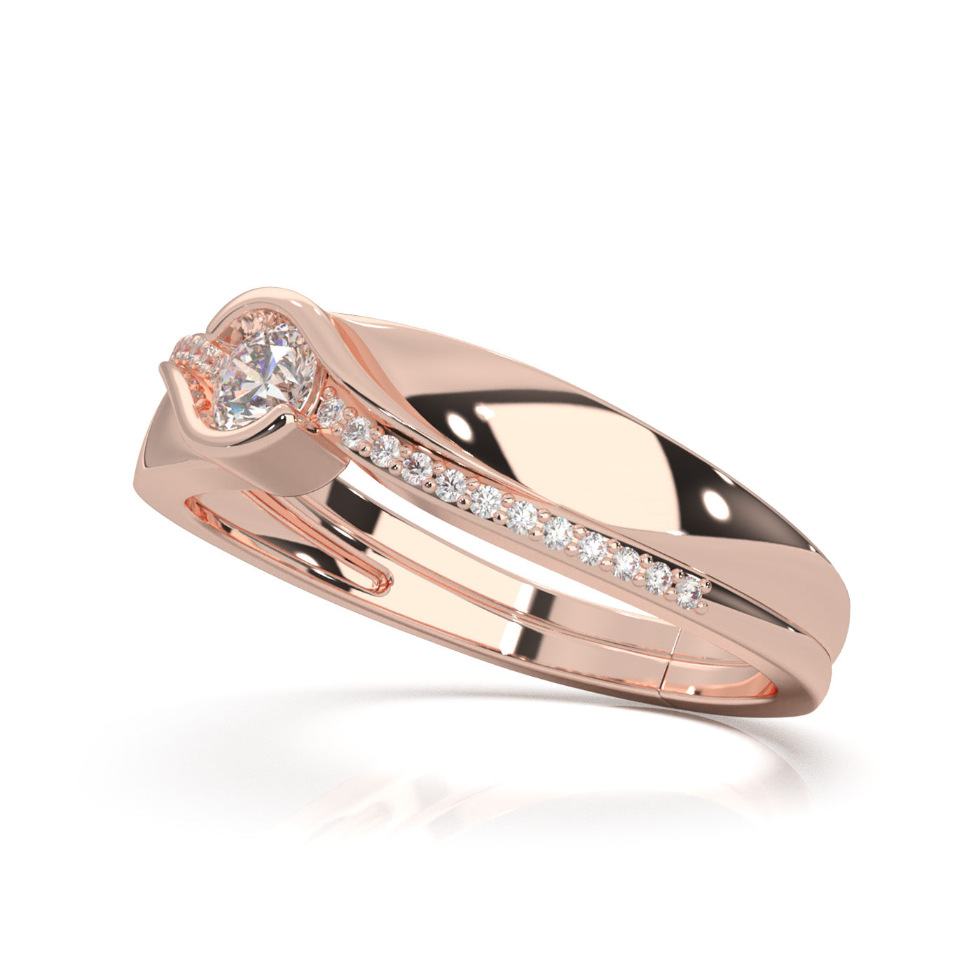 0.40 ct Moissanite Couples Ring Female Twist Engagement in 10k Rose Gold