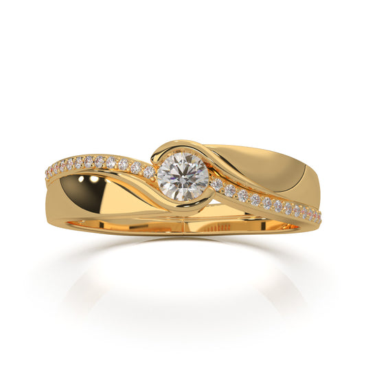 0.40 ct Natural Diamond Couples Ring Female Twist Engagement in 14k Yellow Gold