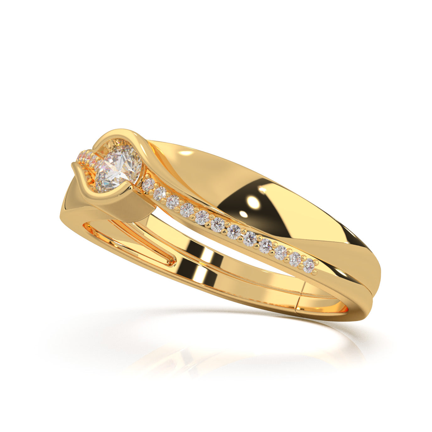 0.40 ct Natural Diamond Couples Ring Female Twist Engagement in 14k Yellow Gold