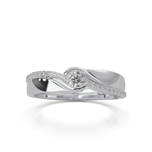 0.33 ct Natural Diamond Couples Ring Male Twist Engagement in 10k White Gold