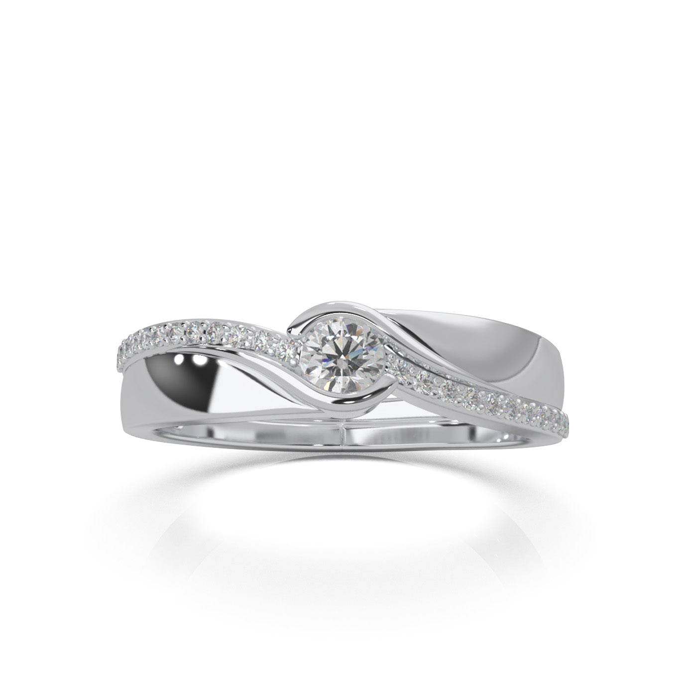 0.33 ct Natural Diamond Couples Ring Male Twist Engagement in 14k White Gold
