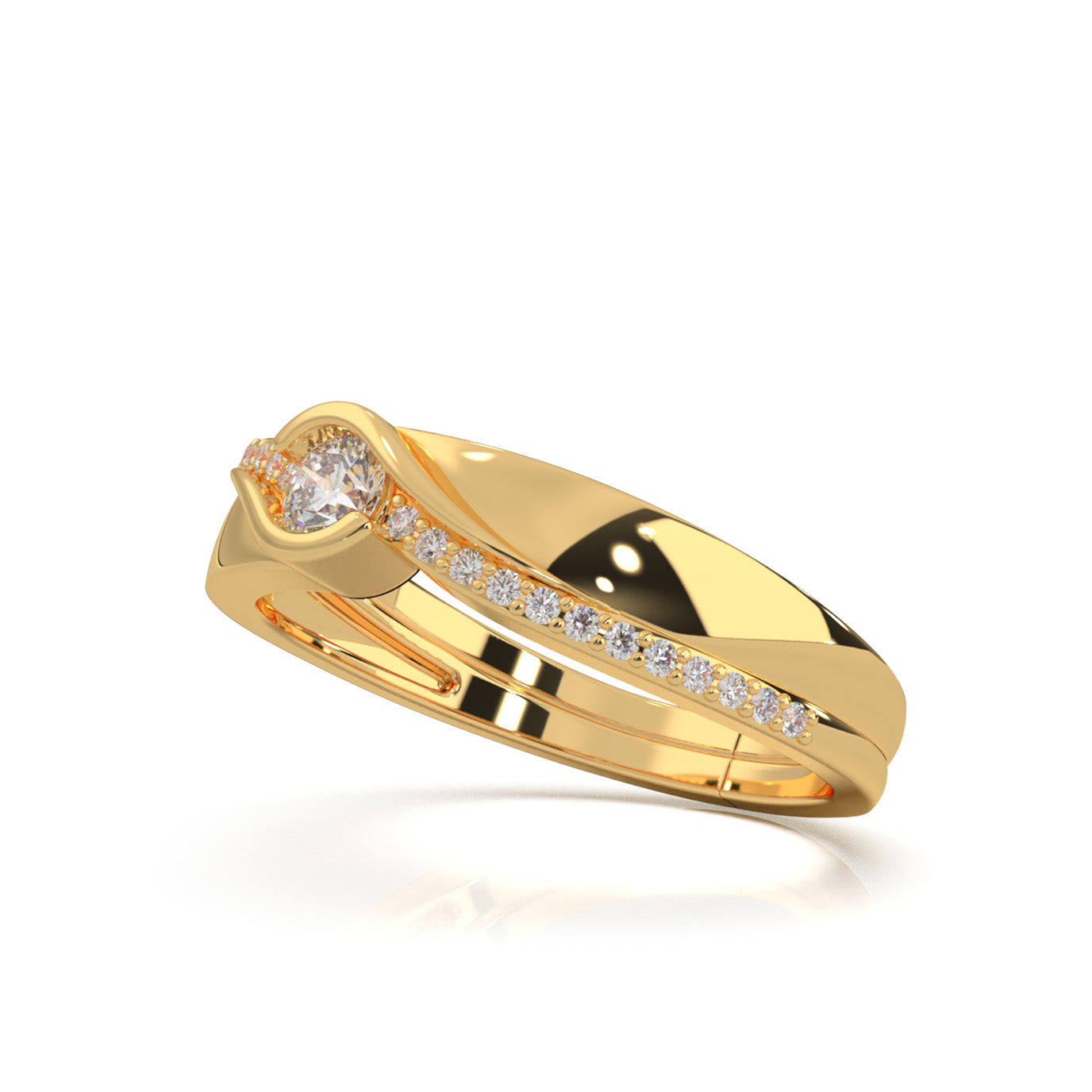 0.33 ct Moissanite Couples Ring Male Twist Engagement in 14k Yellow Gold
