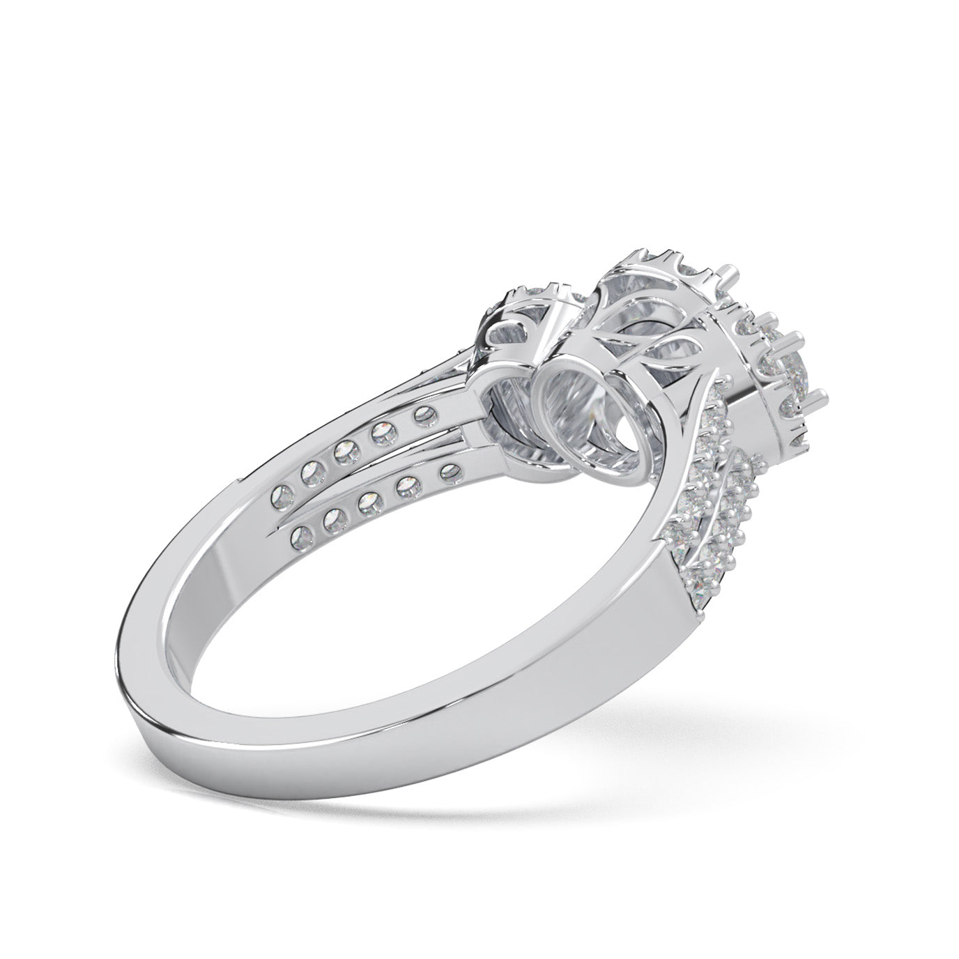 1.10 ct Lab Grown Diamond 3 Stone Halo Engagement Ring in 14k White Gold