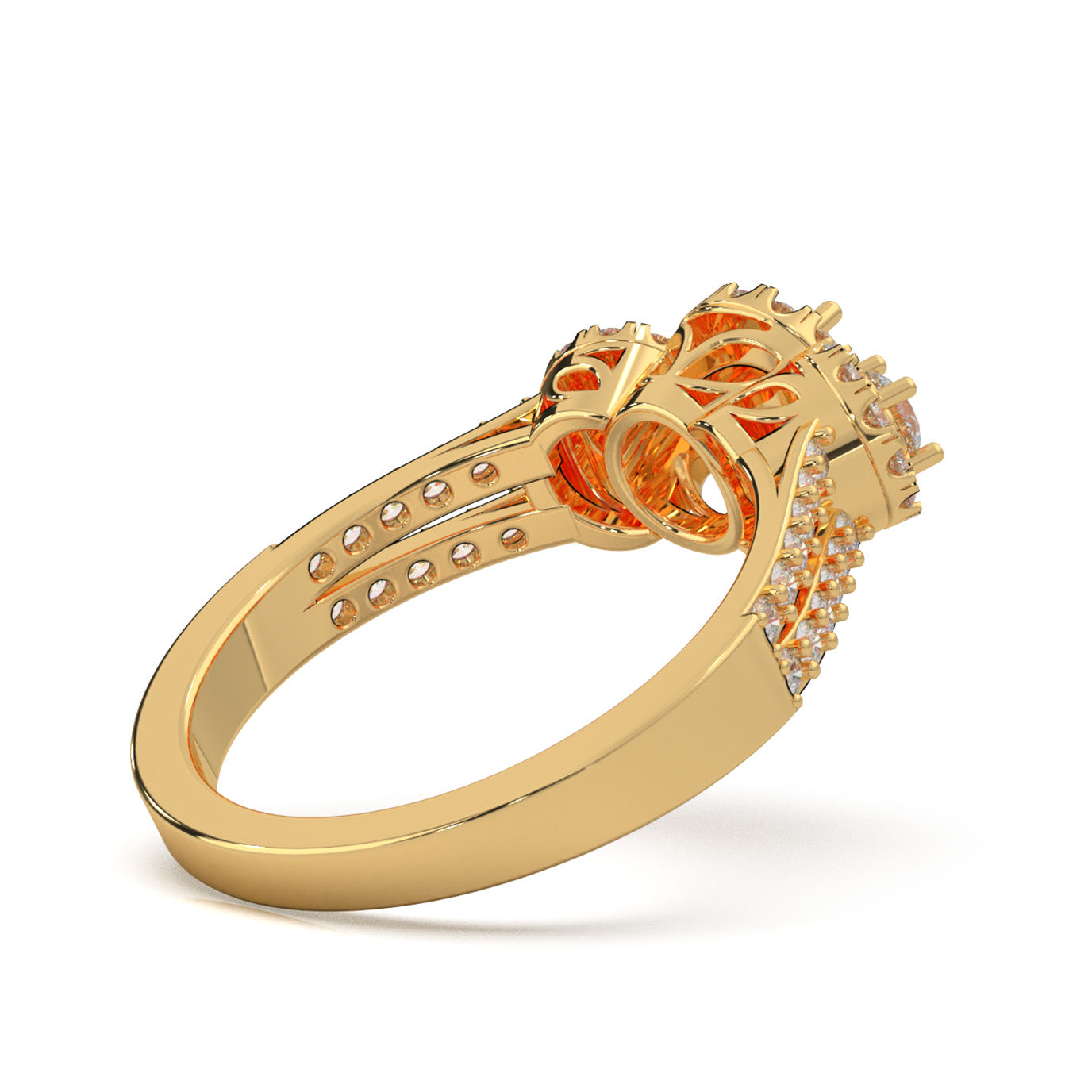 1.10 ct Moissanite 3 Stone Halo Engagement Ring in 10k Yellow Gold