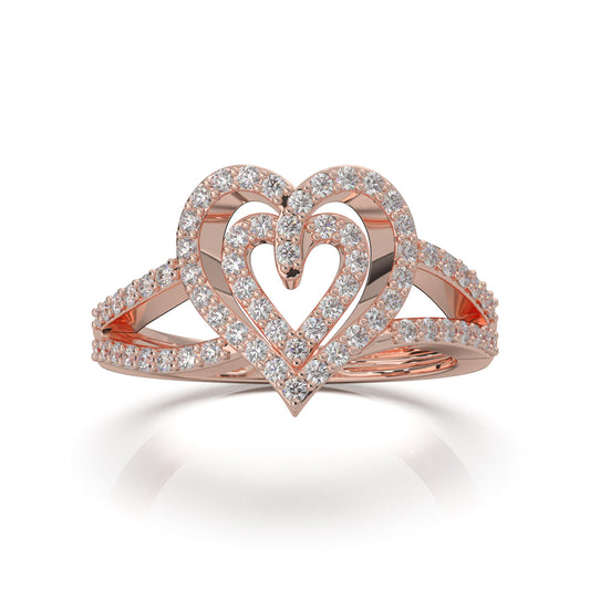 0.66 ct Moissanite Layered Heart Promise Ring in 14k Rose Gold