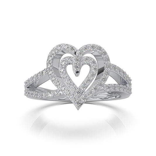 0.66 ct Moissanite Layered Heart Promise Ring in 10k White Gold
